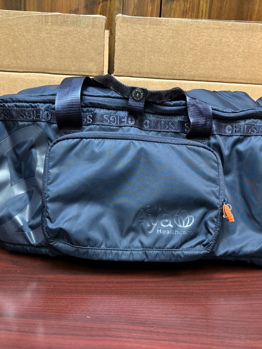 Midnight Blue Figs Scrubs Healthcare Weekender Duffle Gym Travel Bag w Aya Logo